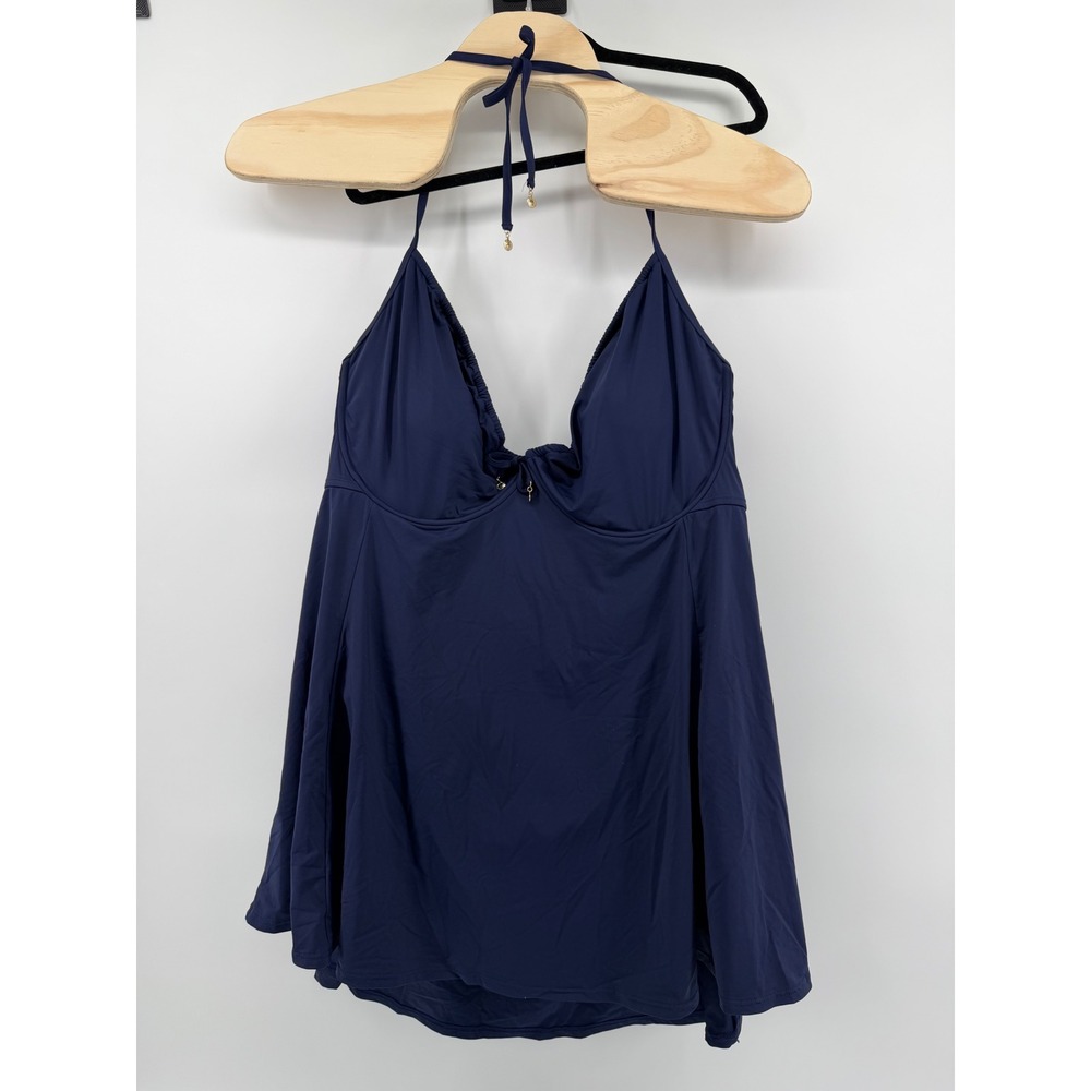 Anne Cole Navy Blue Halter Swim Dress One Piece Swimsuit 24W 18PD60501 NEW